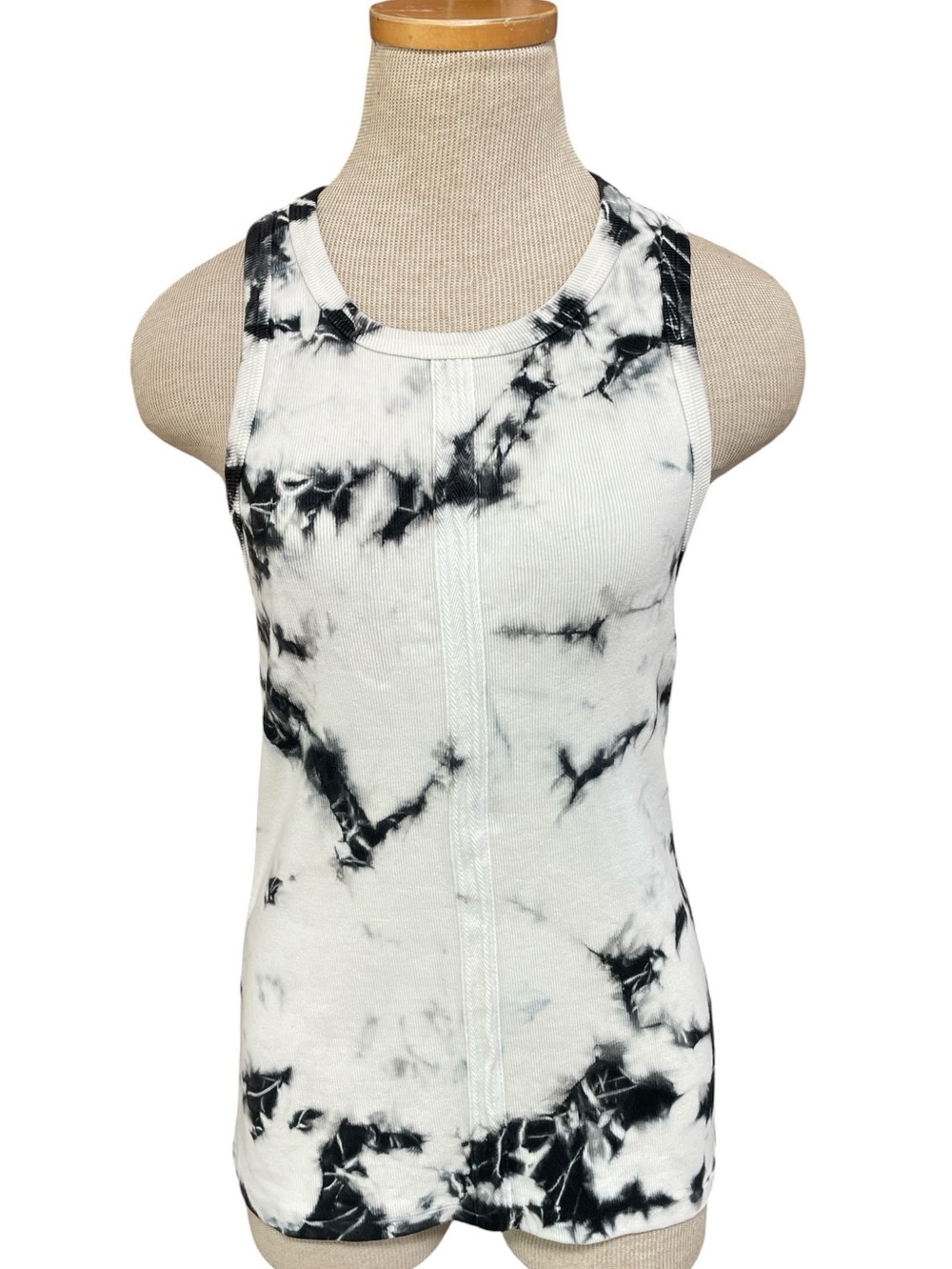 Proenza Schouler Ribbed Tank Top Black White Tie Dye Size Small